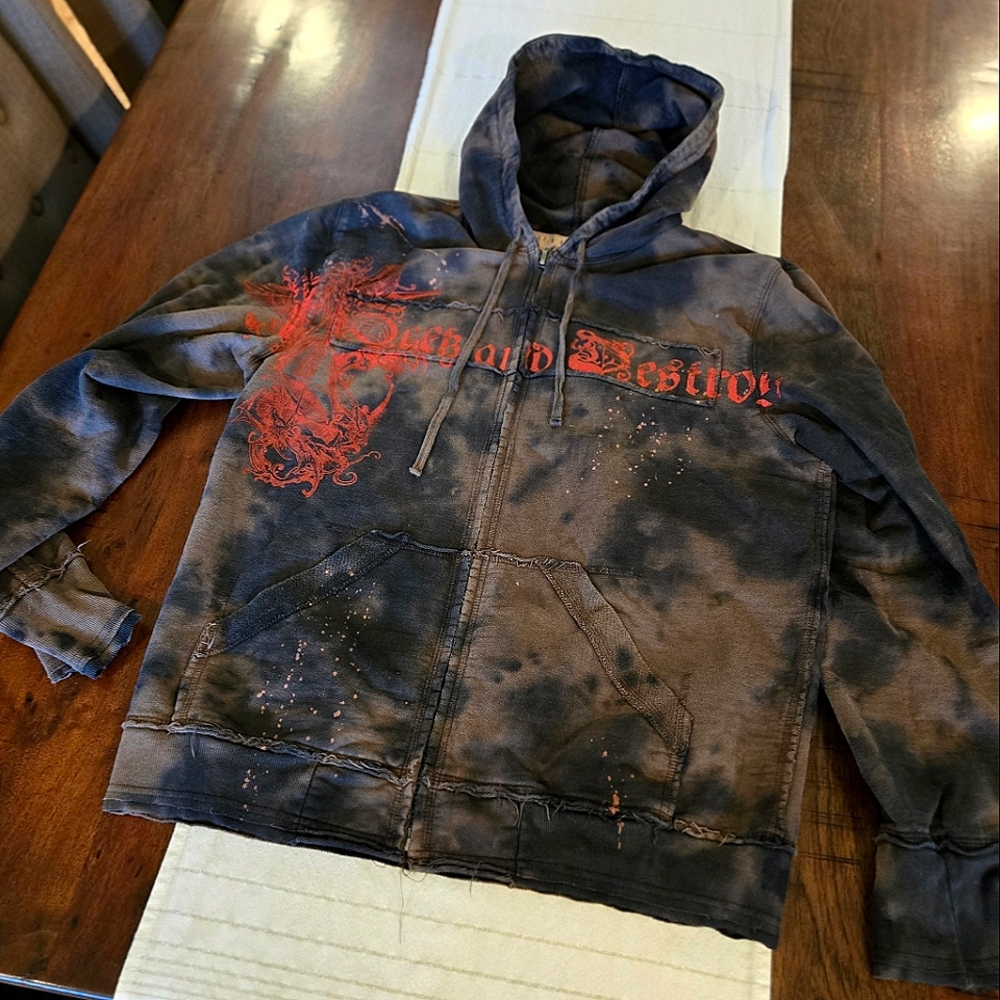 Vintage Mens Salvage Seek And Destroy Hoodie L